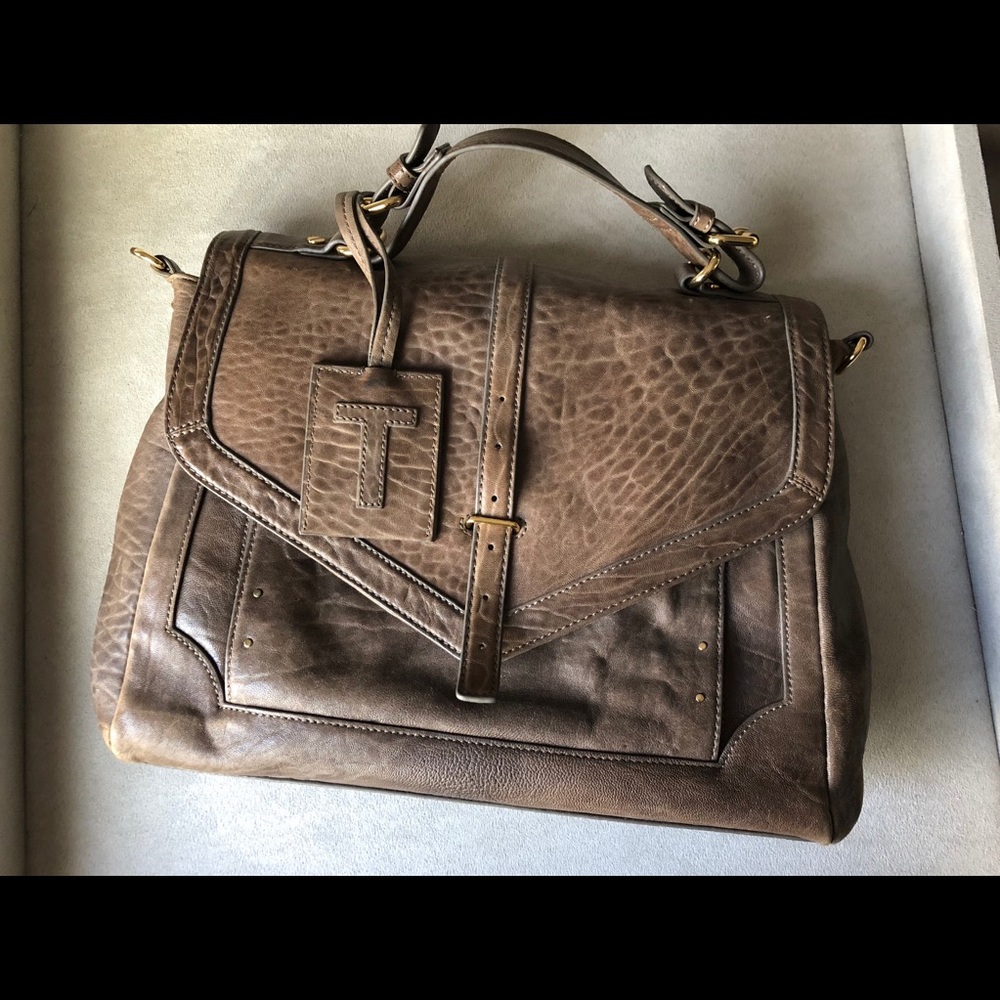 Authentic Tory Burch Satchel in elephant and gold